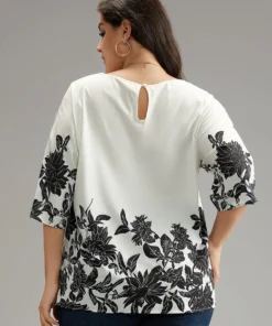 Boho Print V Neck Cut Out Blouse -Clothing Shop 12922712 dv