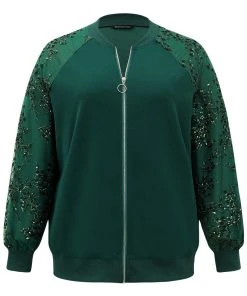 Embroidered Patchwork Mesh Zipper Jacket -Clothing Shop 129286788 qf b23ec80b 2da7 40b8 a455 77c3edbffb45