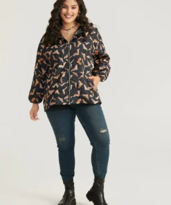 Halloween Bat Pattern Zipper Fly Hooded Coat -Clothing Shop 129491717 mu