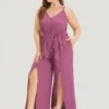 Plain Split Front Pocket Surplice Neck Belted Jumpsuit -Clothing Shop 130971305 kz c9a6792e b3e0 4e57 bbe7 122b50c3a391