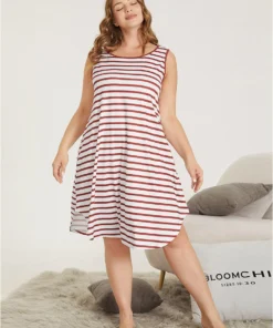 Striped Print Pocket Arc Hem Sleep Tank Dress -Clothing Shop 131007857 hr