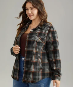 Plaid Button Fly Flap Pocket Shacket 13 Plaid Button Fly Flap Pocket Shacket -Clothing Shop 13129556 dn