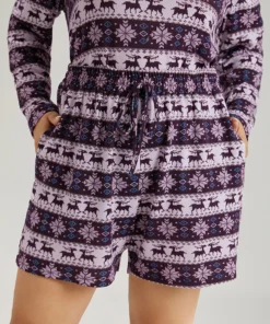 Christmas Elk Drawstring Pocket Sleep Shorts