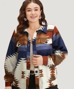 Bandana Geometric Contrast Shirt Collar Shacket -Clothing Shop 131646122 vh