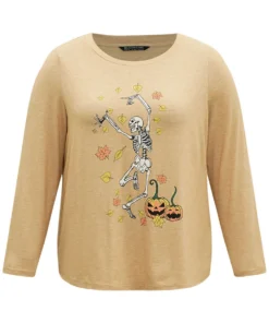 Halloween Skull & Pumpkin Print Sleep Top -Clothing Shop 131790438 kl