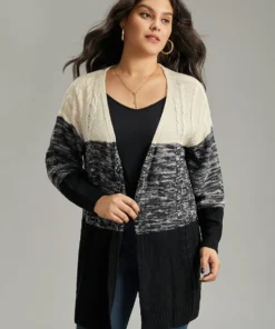 Colorblock Contrast Heather Open Front Cardigan -Clothing Shop 131808908 oc cd425ed2 b834 4500 ad8c fb561b2b7e51