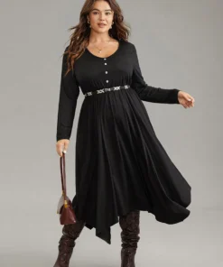 Supersoft Essentials Button Detail Hanky Hem Scoop Neck Dress