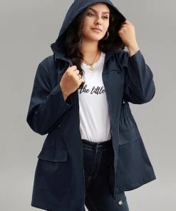 Hooded Drawstring Zipper Elastic Waist Coat -Clothing Shop 133223684 zm