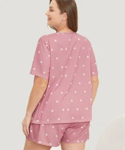 Polka Dot V Neck Lace Trim Sleep Top -Clothing Shop 133300978 hc