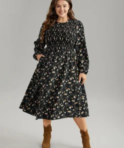 Ditsy Floral Frill Trim Shirred Dress