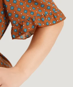 Bandana Print Flutter Trim Pocket Belted Dress -Clothing Shop 133456898 tn