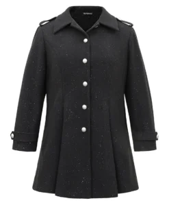 Plain Sequin Button Through Plicated Detail Coat -Clothing Shop 13348792 mw