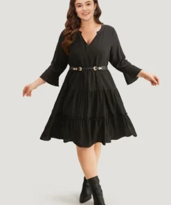 Supersoft Essentials Plain Ruffles Gathered Notched Dress