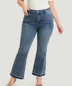 Flare Leg Very Stretchy Medium Wash Contrast Hem Jeans