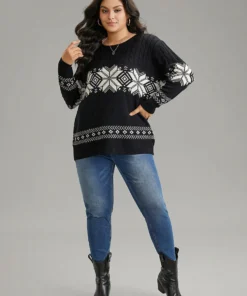 Geometric Jacquard Cable Knit Pullover -Clothing Shop 133920201 rs