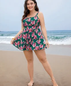 Floral Print A Line Round Neck Ruffle Hem Swim Dress -Clothing Shop 134006200 nu 310134de 87e3 4b1a 8402 6256ecbee83c