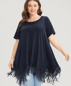 Solid Round Neck Lace Fringe Hem T-shirt 37 Solid Round Neck Lace Fringe Hem T-shirt -Clothing Shop 13423671 hp fec45e1b d8a5 4742 a752 4294a2078119