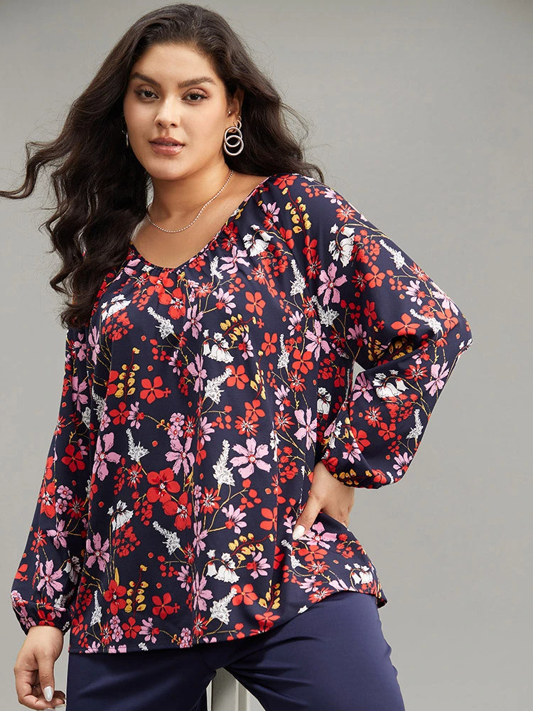 Floral Print Gathered Lantern Sleeve Blouse 8 Floral Print Gathered Lantern Sleeve Blouse - Image 6