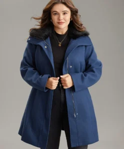 Plain Fuzzy Trim Zipper Belted Woolen Coat 10 Plain Fuzzy Trim Zipper Belted Woolen Coat -Clothing Shop 134912752 am