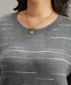 Supersoft Essentials Asymmetrical Striped Round Neck Pullover -Clothing Shop 135498583 am