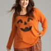 Halloween Pumpkin Print Crew Neck Sleep Top -Clothing Shop 135520020 mc