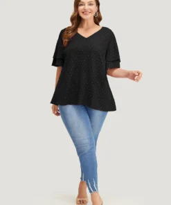 Plain Ruffle Tiered Sleeve V Neck Polka Dot Blouse 39 Plain Ruffle Tiered Sleeve V Neck Polka Dot Blouse -Clothing Shop 136733804 ka c66682fe b20c 483e 9b95 75230d0b81ef