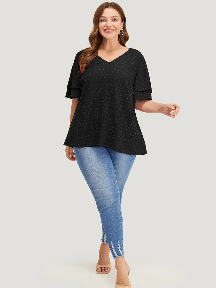 Plain Ruffle Tiered Sleeve V Neck Polka Dot Blouse 20 Plain Ruffle Tiered Sleeve V Neck Polka Dot Blouse - Image 18