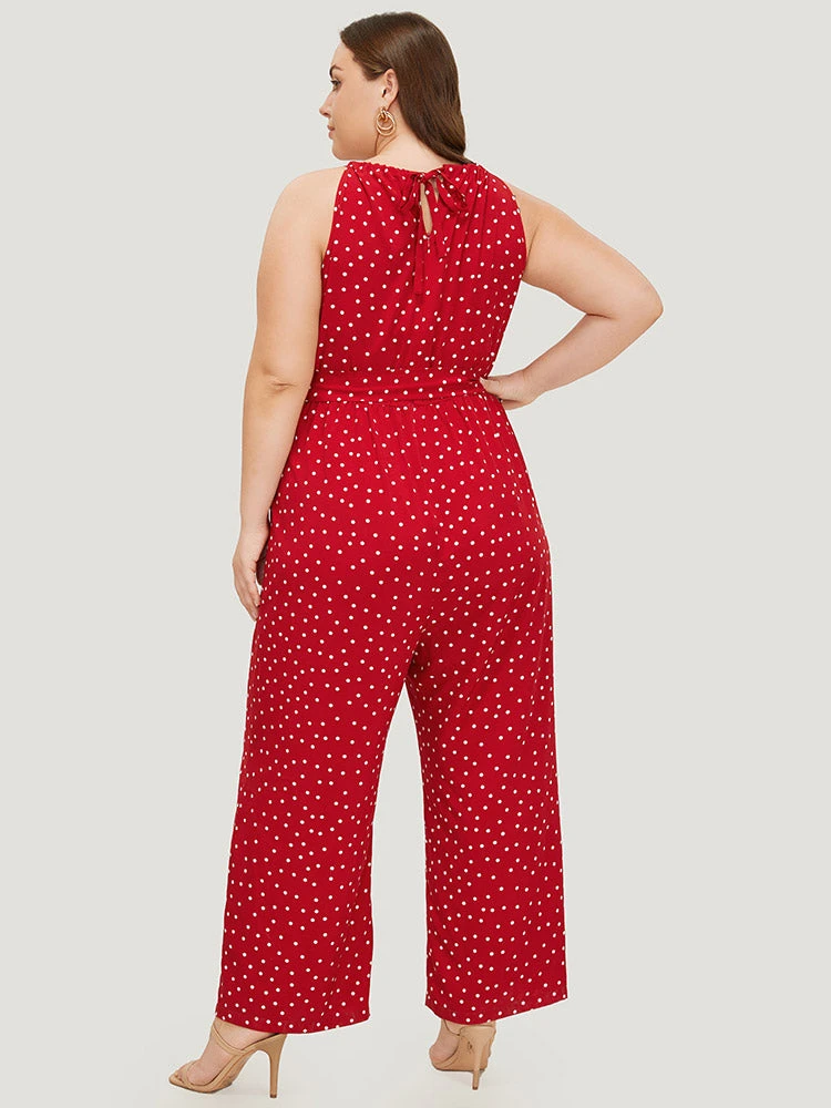 Polka Dot Pocket Belt Halter Neck Jumpsuit 4 Polka Dot Pocket Belt Halter Neck Jumpsuit - Image 2