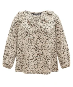 Leopard Print Ties Flutter Trim Blouse -Clothing Shop 136934298 yi