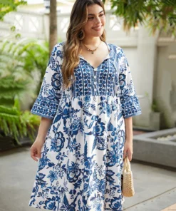 Bandana Print Knot Neck Button Detail Dress