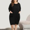Plain Patched Pocket Drape Sleep Dress -Clothing Shop 137309304 xh