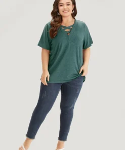 Plain Heather Crisscross V Neck T-shirt -Clothing Shop 138335426 iu 048baf9c 0356 4891 bf26 e1899fd0b185