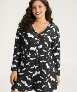 Halloween Bat Print Pocket Button Up Sleep Jumpsuit 12 Halloween Bat Print Pocket Button Up Sleep Jumpsuit -Clothing Shop 138384907 dm