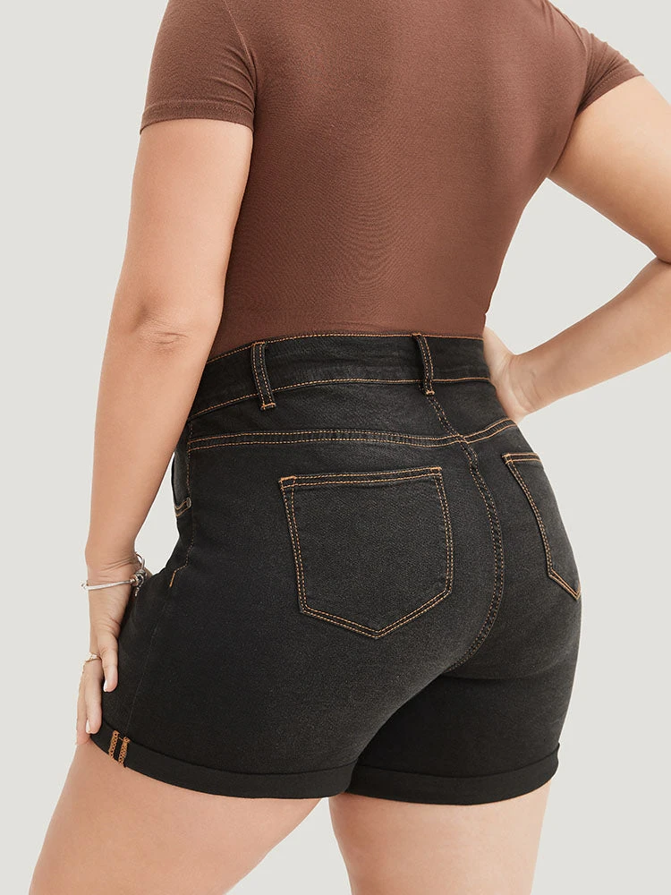 High Rise Black Wash Roll Hem Denim Shorts 8 High Rise Black Wash Roll Hem Denim Shorts - Image 6