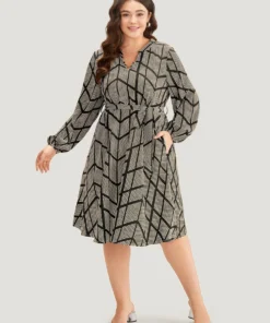 Polka Dot Geometric Belted Lantern Sleeve Dress -Clothing Shop 13905712 ec 54eaf038 5d31 4933 933f 0018e406b7ae