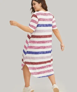 Striped Contrast Arc Hem V Neck Pocket Dress -Clothing Shop 139431541 vr 60e465a9 b716 4c36 827a 13585a8cfb6a