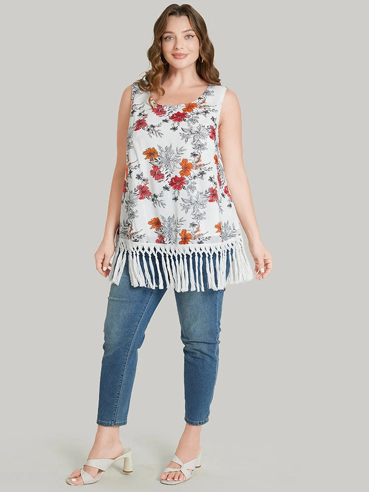Floral Print Fringe Trim Tank Top 4 Floral Print Fringe Trim Tank Top - Image 2