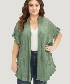 Anti-Pilling Plain Ruffles Split Hem Dolman Sleeve Cardigan -Clothing Shop 139866271 ah