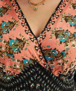 Bandana Print Wrap Shirred Batwing Sleeve Dress -Clothing Shop 139910069 md