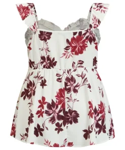 Floral Print Babydoll Ruffles Trim Cami Top -Clothing Shop 140113579 et