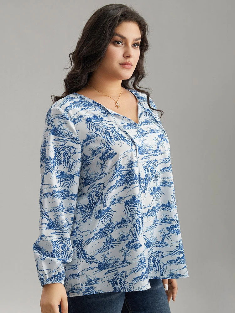 Landscape Print Tie Neck Blouse 7 Landscape Print Tie Neck Blouse - Image 5