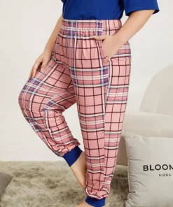 Plaid Pocket Elastic Waist Sleep Carrot Pants -Clothing Shop 140403141 xg