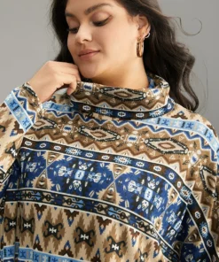 Bandana Print Turtleneck Split Hem T-shirt -Clothing Shop 140441418 lr