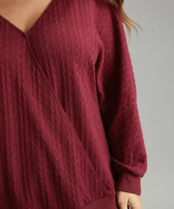 Solid Rib Knit V Neck Sweatshirt -Clothing Shop 140456184 fx