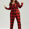 Plaid Zipper Hooded Fluffy Ball Pocket Sleep Jumpsuit -Clothing Shop 140735644 gn