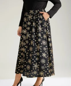 Snowflake Glitter Elastic Waist Pocket A-line Skirt -Clothing Shop 140941909 ka