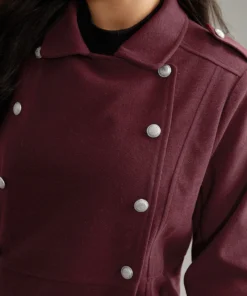 Solid Button Detail Pocket Lapel Collar Coat -Clothing Shop 141311467 ub