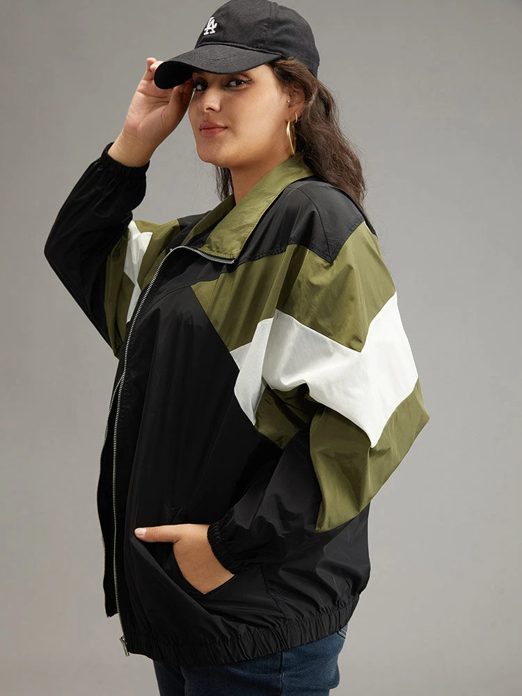 Colorblock Patchwork Pocket Zipper Windbreaker 4 Colorblock Patchwork Pocket Zipper Windbreaker - Image 2