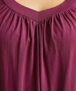 Cotton Plain V Neck Gathered Sleep Dress -Clothing Shop 141585115 tz