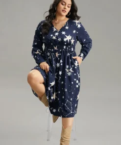 Star Geometric Shirred Pocket Dress -Clothing Shop 142032359 qz